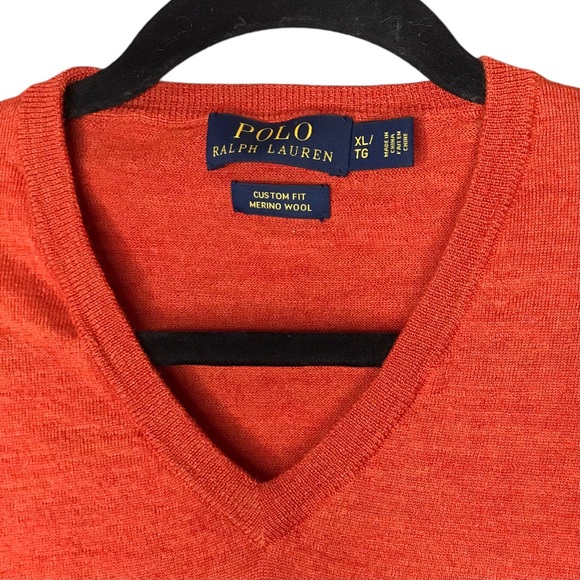 Polo Ralph Lauren Wool V-Neck Sweater Pullover Orange Lightweight Custom Fit XL - Picture 3 of 10